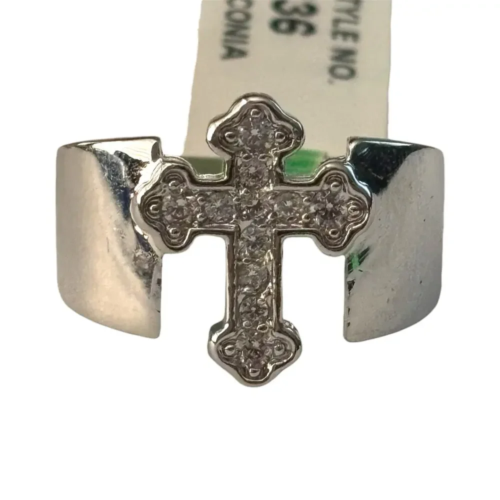 RSC Silver Tone Cubic Zirconia Cross Statement Ring - Size 5 - NWT
